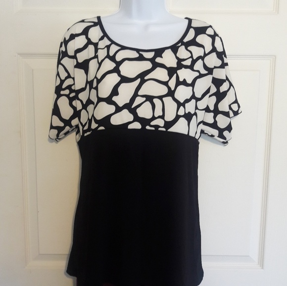 Short Sleeve Black/White Shirt Blouse Top - Picture 4 of 4